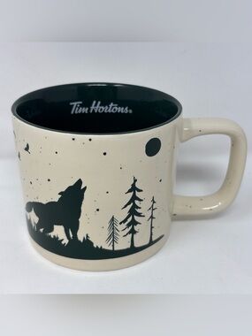 Tim Hortons Cream and Black Wolf Silhouette Mug